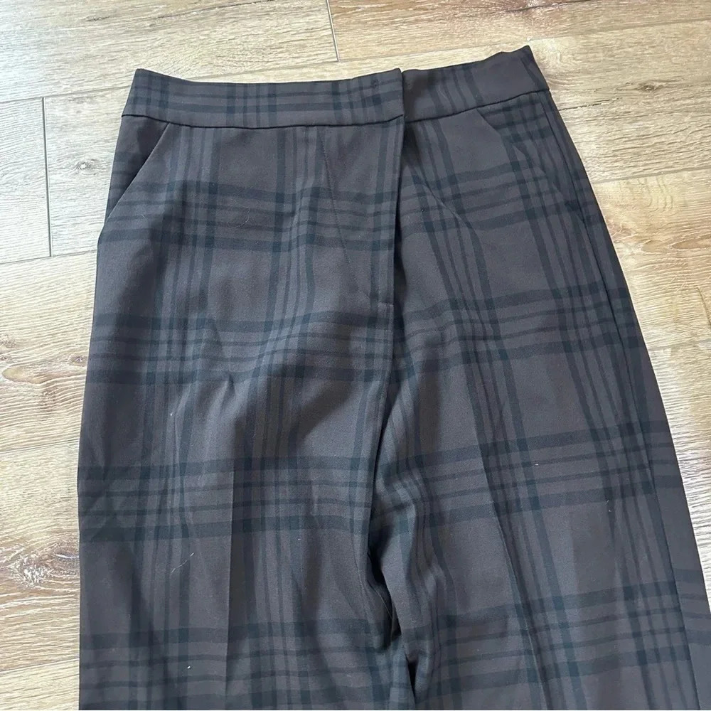 Zara Women's Brown High Waisted Checkered Plaid Wrap Buttoned Pants Size L GUC - Picture 3 of 9
